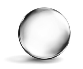 Large translucent gray blue sphere with highlights and soft shadow underneath, on white background. Vector illustration for design projects and creative works.