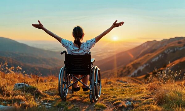 Disabled person enjoying mountain view.