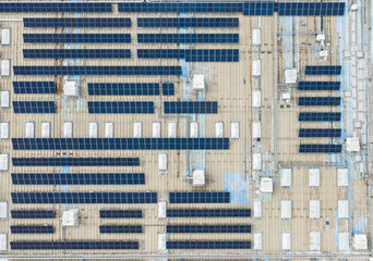 solar photovoltaic cell and pipes for air conditioned on a shopping mall building roof