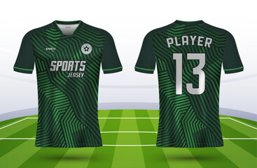 T-shirt sport jersey design template with geometric line stripes background. Vector Illustration