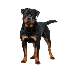 An alert Rottweiler standing guard showcasing its muscular build and loyal on transparent background