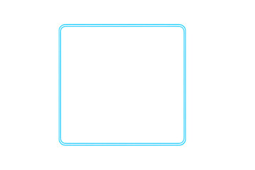 Bright neon rounded rectangular frame glowing on transparent background, perfect for futuristic designs and modern projects