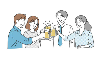 飲み会で乾杯する会社員たちのイラスト