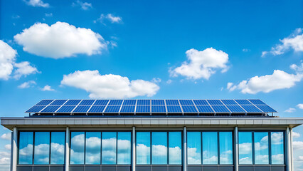 Fototapeta premium Modern office building rooftop adorned with solar panels generating green energy and protecting the environment