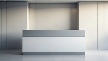 Sleek modern reception desk with clean lines in a bright contemporary space copy space