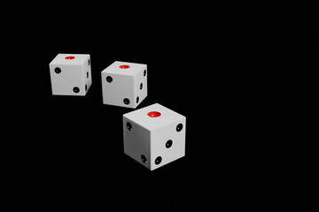 1の目が揃った三つのサイコロの3DCG画像