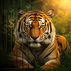 Majestic tiger in sunlit forest for international tiger day conservation campaign