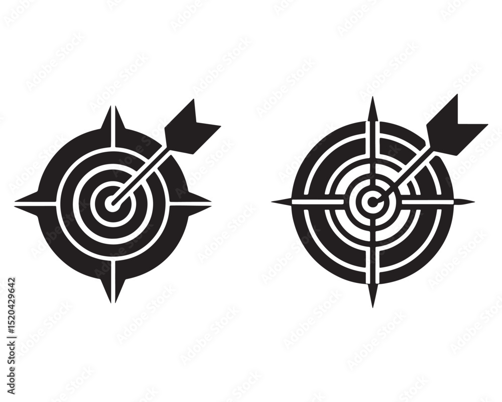 Poster target and goal abstract vector icons set. darts icon thin line illustration in four different style