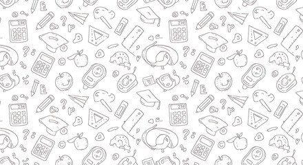 Back to School Seamless Pattern Education Doodle Background