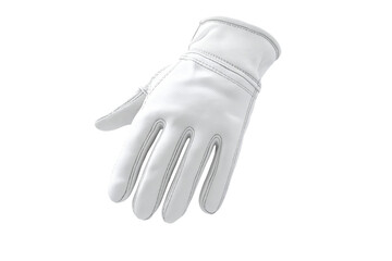 A white leather glove is shown in a close up