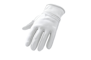 A white leather glove is shown in a close up