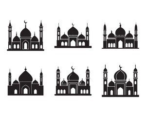 minimal beautiful mosque art silhouette vector set