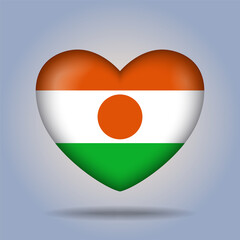 Niger flag heart button Isolated on color gradient background. Banner flag Vector Illustrator