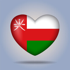 Oman flag heart button Isolated on color gradient background. Banner flag Vector Illustrator