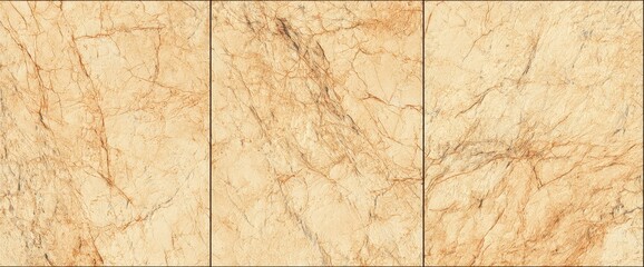 Fototapeta premium Pale beige marble tile texture, showing three panels with a consistent veined pattern