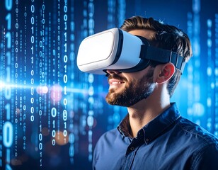 Man wearing VR headset looking forward