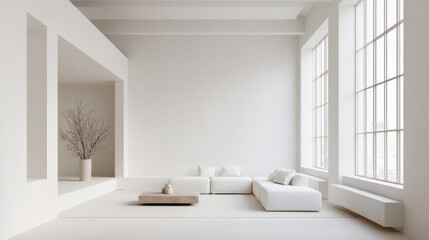 Fototapeta premium serene and elegant minimalist interior design featuring clean lines and neutral color palette