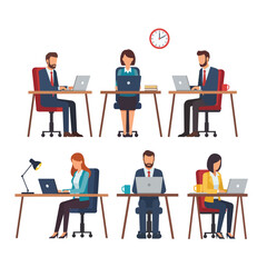 Office Workers Using Laptops – Flat Vector Illustration