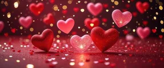 Obraz premium festive heart confetti on vibrant red surface illustration