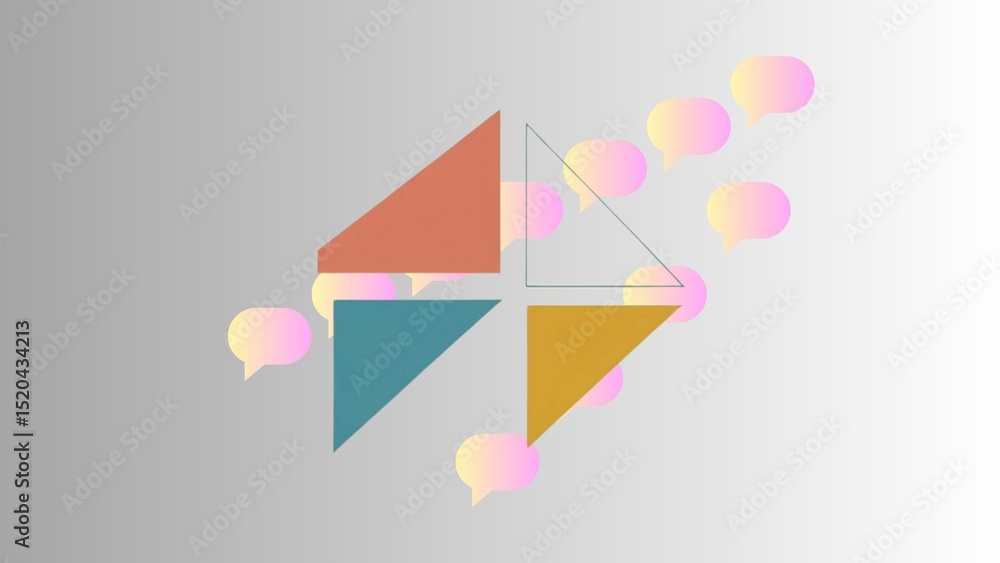 Poster abstract communication concept with triangles and speech bubbles on gradient background design vecto