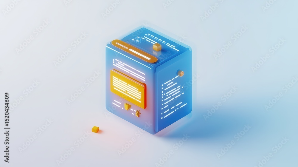 Fototapete abstract depiction of user interface on a stylized cube with graphical elements