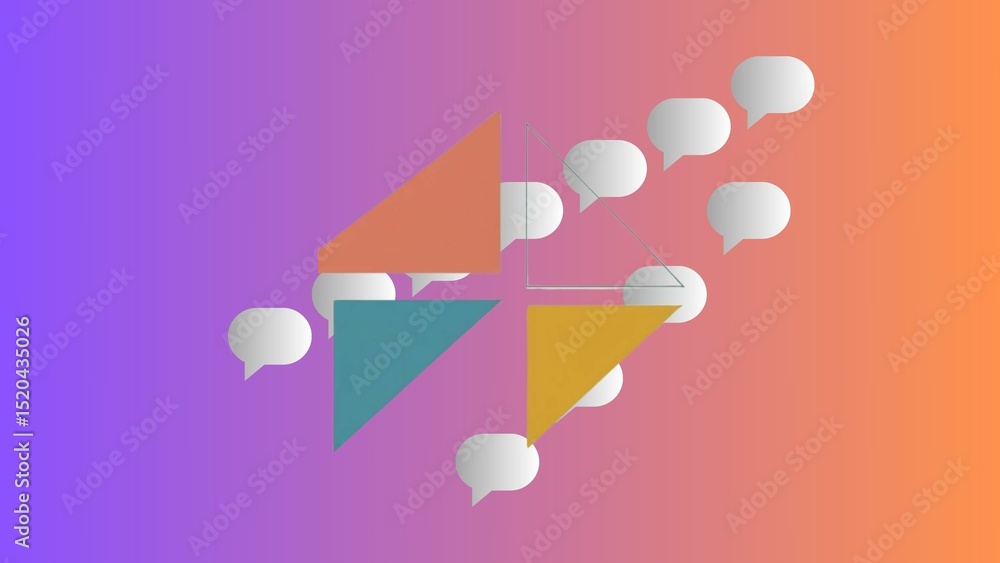 Poster abstract communication network design concept with triangles and speech bubbles on gradient backgrou
