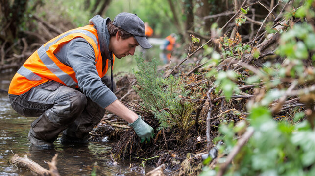 Volunteer Team's Hands-on Environmental Conservation: Riverbank Reforestation and Tree Planting for Nature and Biodiversity Restoration