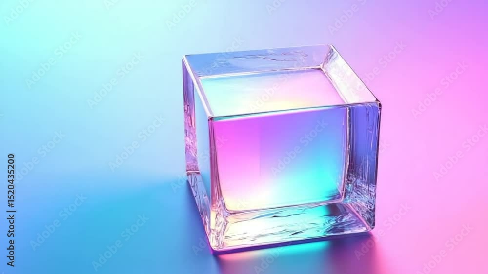 Poster colorful iridescent glass cube on gradient background for abstract visualization