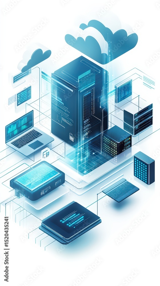 Poster abstract digital network infrastructure with cloud connectivity and virtual data