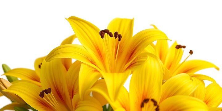 Vibrant close-up of bright yellow daylily blooms isolated on white, flowers, isolated - Powered by Adobe