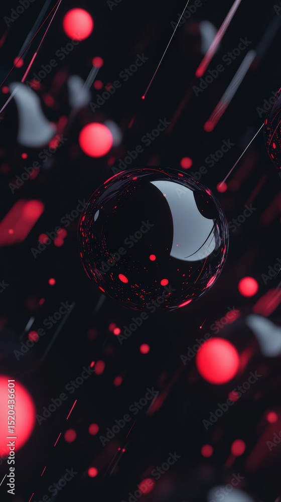 Poster abstract futuristic dark sphere with radiant elements and dynamic motion blur