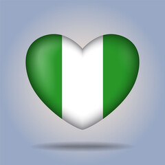 Nigeria flag heart button Isolated on color gradient background. Banner flag Vector Illustrator