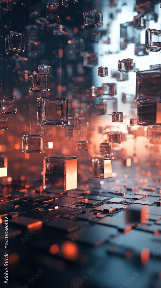 Poster abstract geometric array of translucent cubes suspended in a luminous atmosphere