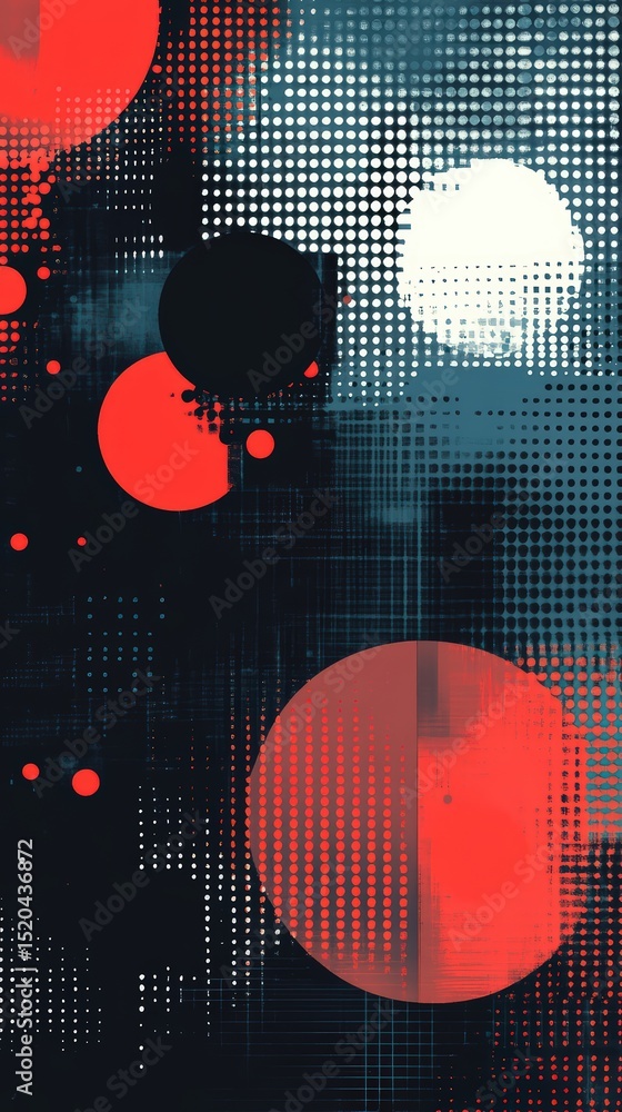 Aufkleber abstract geometric composition featuring halftone patterns and vibrant circular shapes