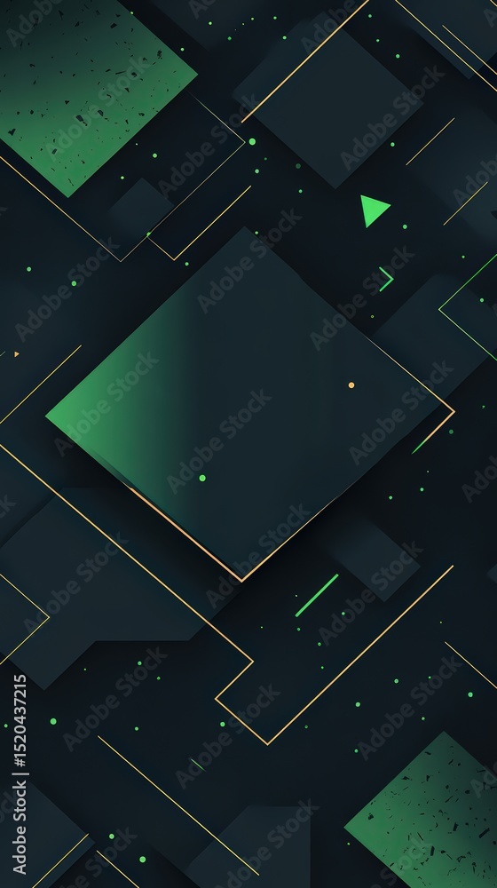 Poster abstract geometry composition with floating rectangles in dark emerald and cyan shades