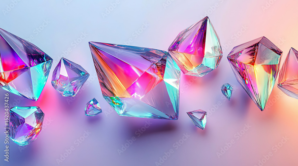 Poster iridescent gemstones: a mesmerizing display of light and color on a gradient background