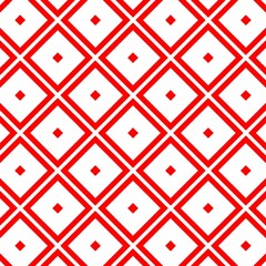 Bold geometric pattern of red diamond outlines and solids arranged symmetrically on a white background, seamless and decorative.