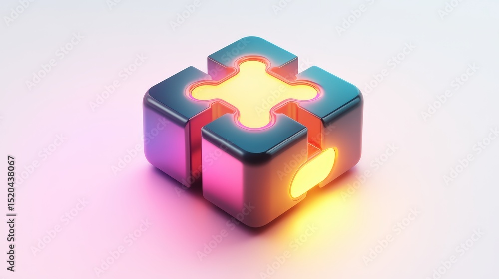Poster abstract luminous geometric cube with cutout cross design on soft pastel background