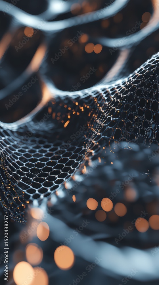 Poster abstract mesh network with glowing particles: technological interconnection