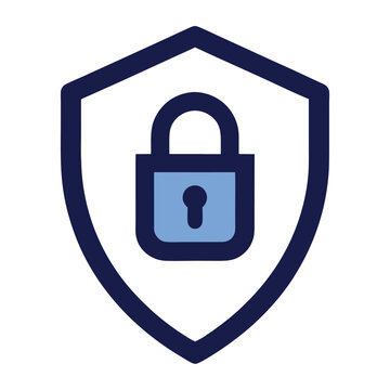 A simple icon featuring a padlock centrally placed within a shield, symbolizing security and protection.