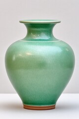 Green Speckled Ceramic Vase on White Background