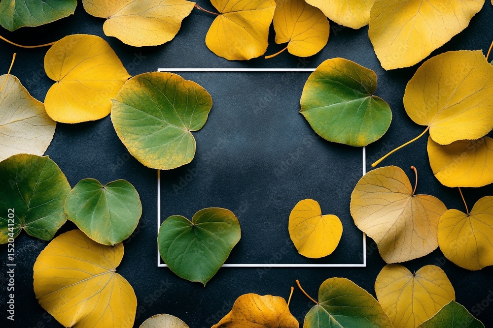 Poster autumn leaves frame a dark background with a blank space for text or images.