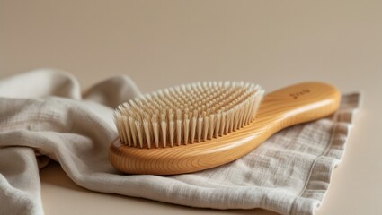 rustic wooden brush and cloth on table - household cleaning essentials
