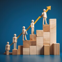 enchanting wooden people on blocks with yellow arrow