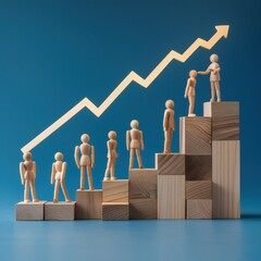 inspiring wooden figures with growing arrow on blocks