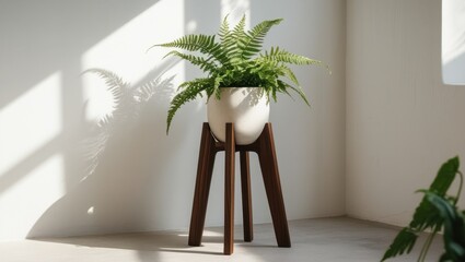 serene botanical plant stand in minimalistic room decor