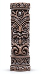 Intricate Carved Wooden Totem Pole with Dark Brown and Bronze Patina