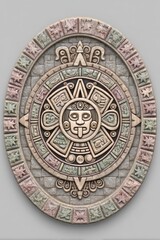 Intricate Mayan Calendar Stone Carving with Central Sun Face