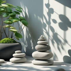 serene zen rock stacks near lush plant illustration