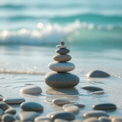 serene balance: beach rocks stacked in harmony illustration